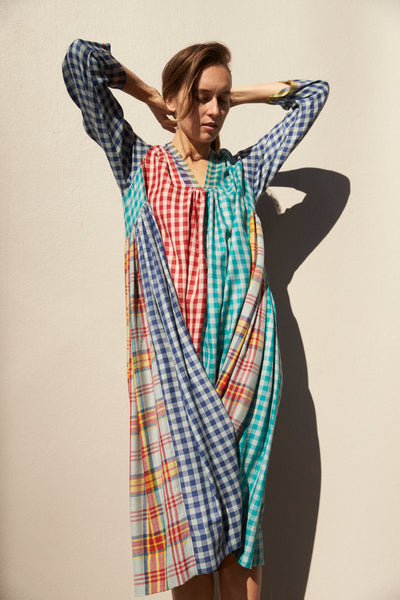 PLAID KAFTAN, MULTICOLOR WOOL