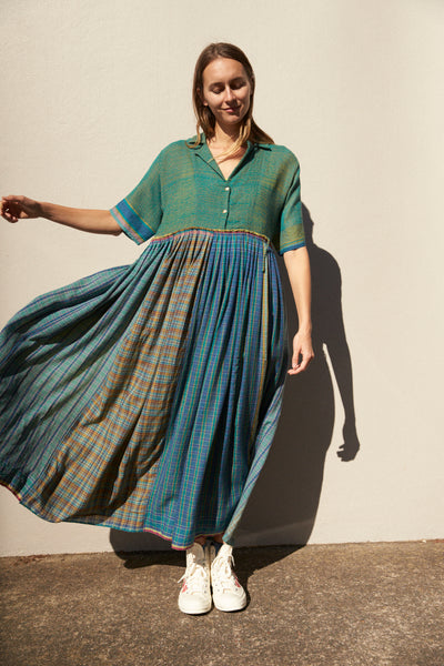 BABYDOLL SHIRT DRESS, GREEN WOOL