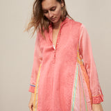 FLOWER SHIRT DRESS, PINK COTTON/SILK
