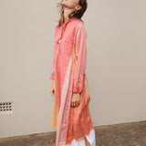 FLOWER SHIRT DRESS, PINK COTTON/SILK