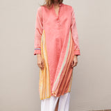 FLOWER SHIRT DRESS, PINK COTTON/SILK