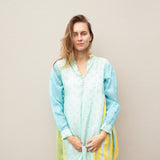 FLOWER SHIRT DRESS, BLUE COTTON/SILK