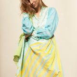 FLOWER SHIRT DRESS, BLUE COTTON/SILK