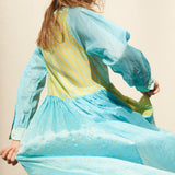 FLOWER SHIRT DRESS, BLUE COTTON/SILK