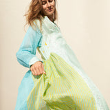 FLOWER SHIRT DRESS, BLUE COTTON/SILK