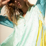 FLOWER SHIRT DRESS, BLUE COTTON/SILK