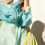 FLOWER SHIRT DRESS, BLUE COTTON/SILK
