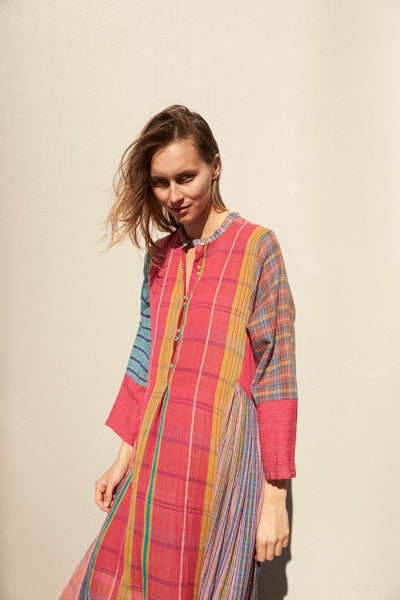 PANEL SHIRT DRESS, PINK WOOL
