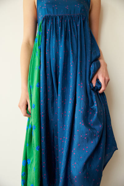 NAAYVA BABYDOLL SLIP DRESS, IKAT BLUE/GREEN SILK