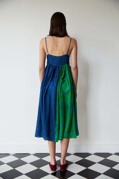 NAAYVA BABYDOLL SLIP DRESS, IKAT BLUE/GREEN SILK