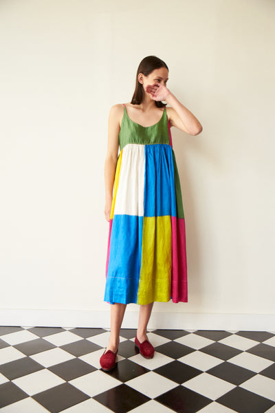 CHAAYA BABYDOLL SLIP DRESS, IKAT COLOUR BLOCK NEON