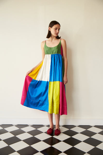 CHAAYA BABYDOLL SLIP DRESS, IKAT COLOUR BLOCK NEON