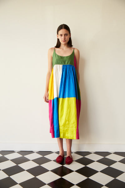 CHAAYA BABYDOLL SLIP DRESS, IKAT COLOUR BLOCK NEON