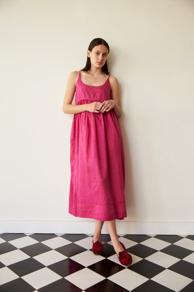 NEEYVA BABYDOLL SLIP DRESS, ELECTRIC PINK SILK