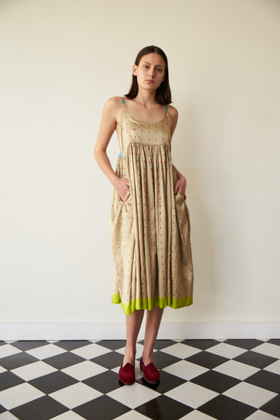 NAAYVA BABYDOLL DRESS, IKAT ECRU/FUCHSIA SILK