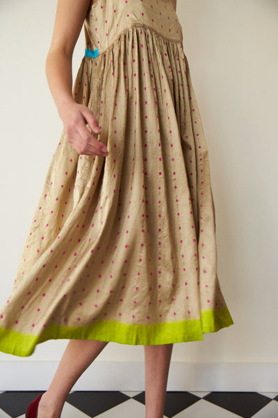 NAAYVA BABYDOLL DRESS, IKAT ECRU/FUCHSIA SILK