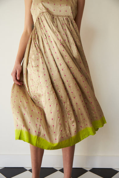 NAAYVA BABYDOLL DRESS, IKAT ECRU/FUCHSIA SILK
