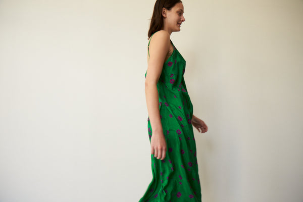 SHEKHA SLIP DRESS, GREEN TIE-DYE SILK