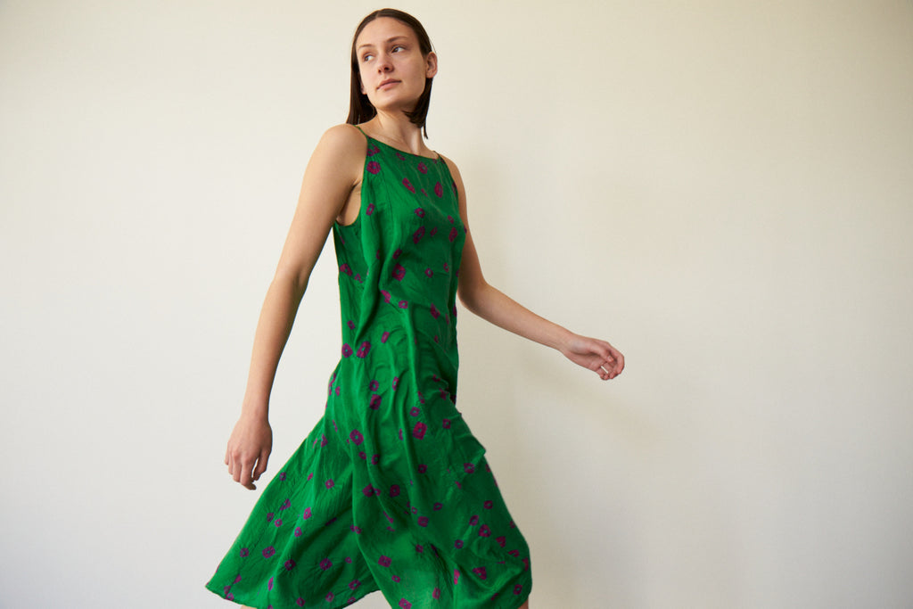 SHEKHA SLIP DRESS, GREEN TIE-DYE SILK – LAKSHMI