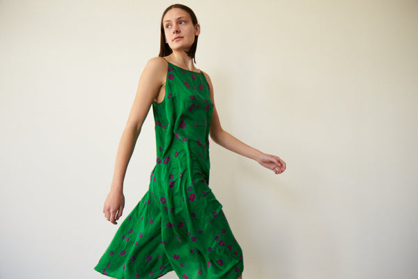 SHEKHA SLIP DRESS, GREEN TIE-DYE SILK