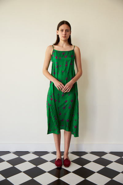 SHEKHA SLIP DRESS, GREEN TIE-DYE SILK