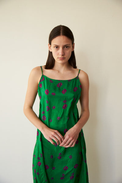 SHEKHA SLIP DRESS, GREEN TIE-DYE SILK