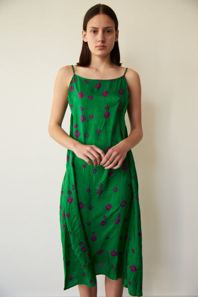 SHEKHA SLIP DRESS, GREEN TIE-DYE SILK