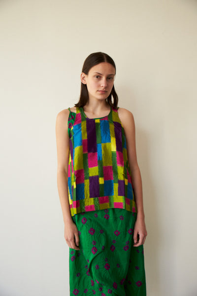 HEMA SLEEVELESS TOP,  IKAT COLOUR BLOCK NEON