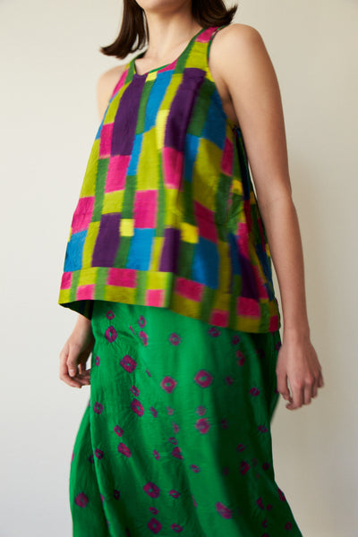 HEMA SLEEVELESS TOP,  IKAT COLOUR BLOCK NEON