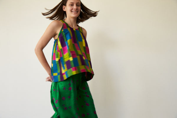 HEMA SLEEVELESS TOP,  IKAT COLOUR BLOCK NEON