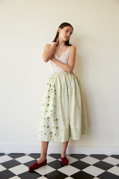 MEADOW A LINE  SKIRT, TIE DYE EMERALD ON CREAM