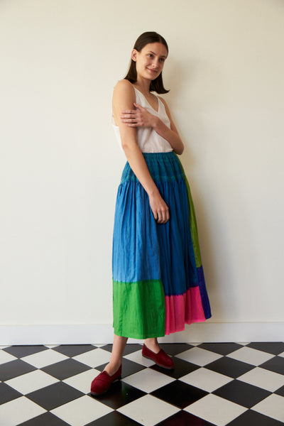 ALINA SKIRT, BLOCK NEON SILK