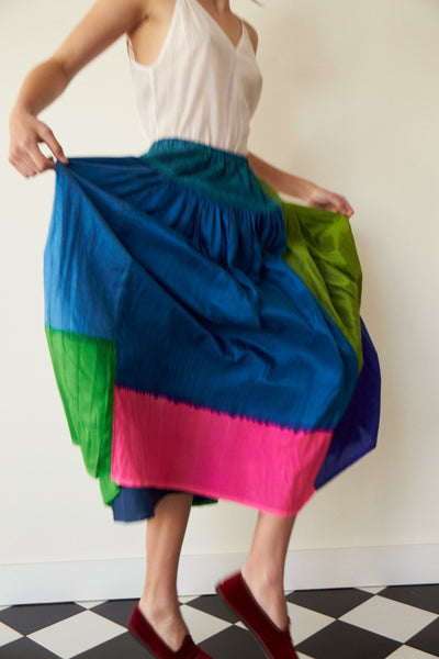 ALINA SKIRT, BLOCK NEON SILK