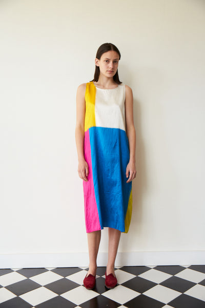 CHAAYA SHIFT DRESS, IKAT COLOUR BLOCK NEON