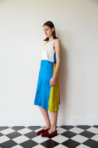 CHAAYA SHIFT DRESS, IKAT COLOUR BLOCK NEON