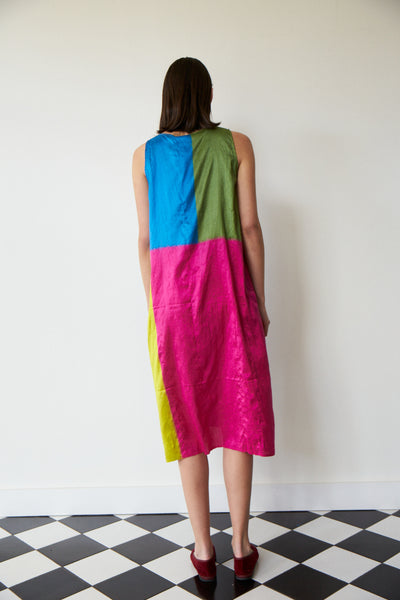 CHAAYA SHIFT DRESS, IKAT COLOUR BLOCK NEON