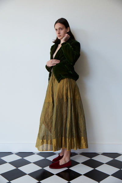 MILANA SKIRT, GREEN & GOLD COTTON