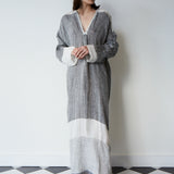 ARYA CAFTAN, GREY / WHITE LINEN