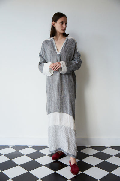 ARYA CAFTAN, GREY / WHITE LINEN