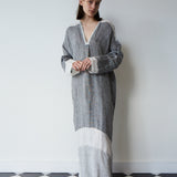 ARYA CAFTAN, GREY / WHITE LINEN