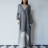 ARYA CAFTAN, GREY / WHITE LINEN