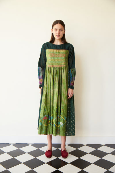 IMARA BABYDOLL DRESS, GREEN EMBROIDERY TIE & DYE