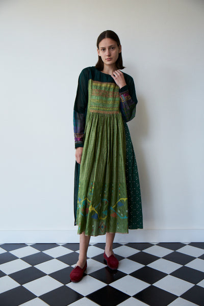 IMARA BABYDOLL DRESS, GREEN EMBROIDERY TIE & DYE