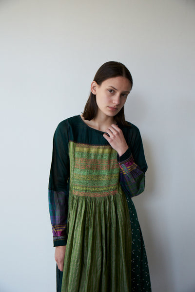 IMARA BABYDOLL DRESS, GREEN EMBROIDERY TIE & DYE