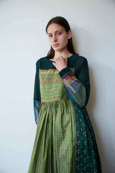 IMARA BABYDOLL DRESS, GREEN EMBROIDERY TIE & DYE