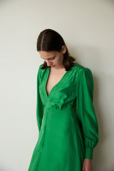 GREEN WITH ENVY, SILK DRESS