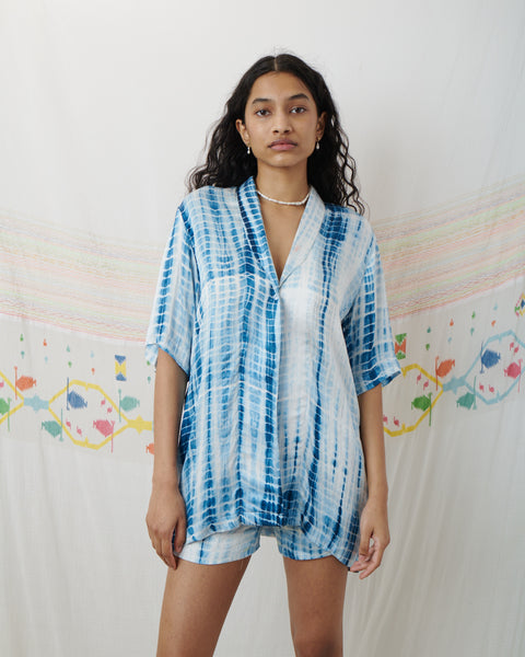 INDIRA SET, BLUE TIE-DYE SILK