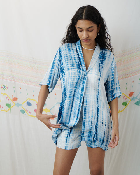 INDIRA SET, BLUE TIE-DYE SILK