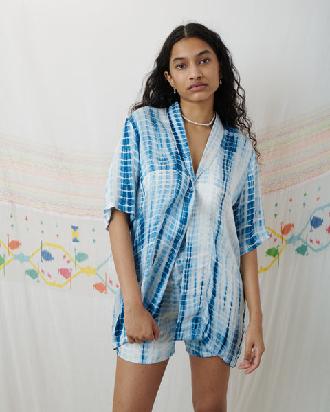 INDIRA SET, BLUE TIE-DYE SILK