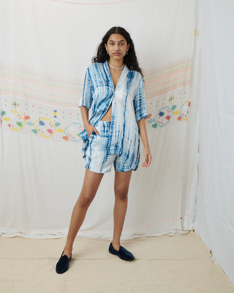 INDIRA SET, BLUE TIE-DYE SILK